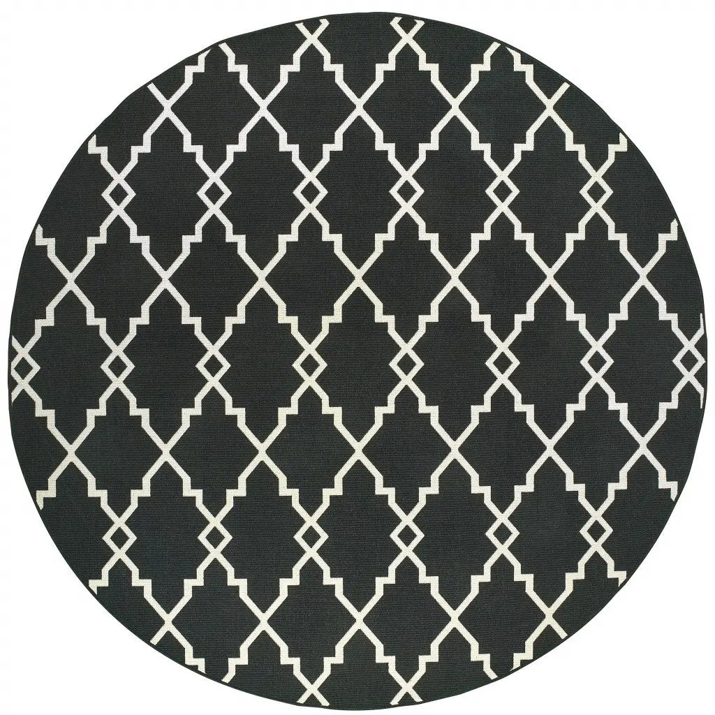 8' X 8' Black And Ivory Round Indoor Outdoor Area Rug Homeroots Outdoor