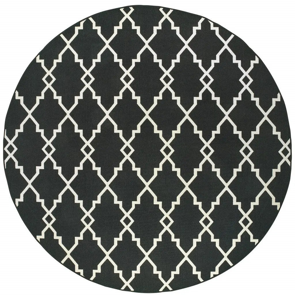 8' X 8' Black And Ivory Round Indoor Outdoor Area Rug Homeroots Outdoor