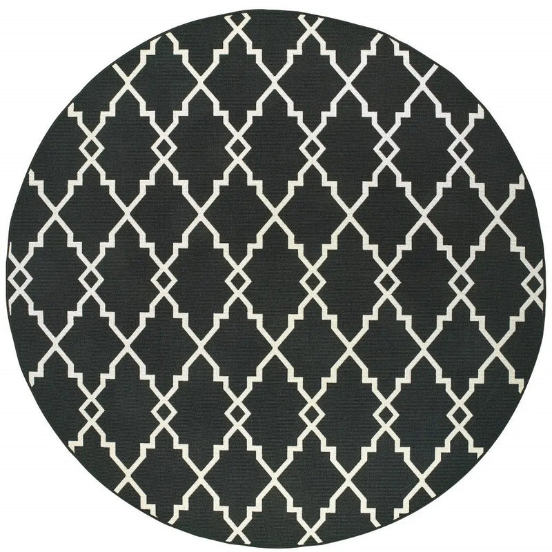 8' X 8' Black And Ivory Round Indoor Outdoor Area Rug Homeroots Outdoor