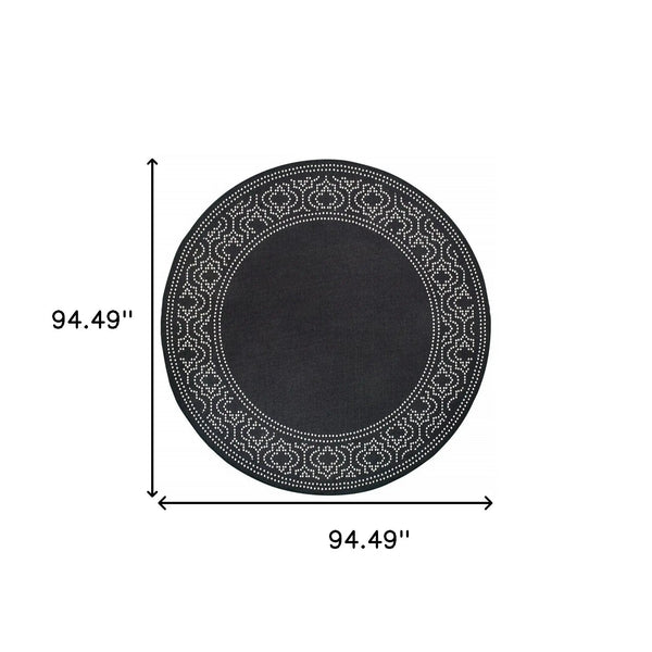 8' X 8' Black and Ivory Round Stain Resistant Indoor Outdoor Area Rug Homeroots Outdoor