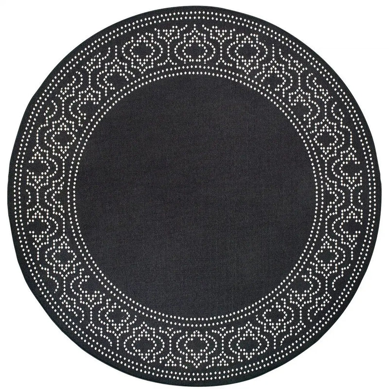 8' X 8' Black and Ivory Round Stain Resistant Indoor Outdoor Area Rug Homeroots Outdoor