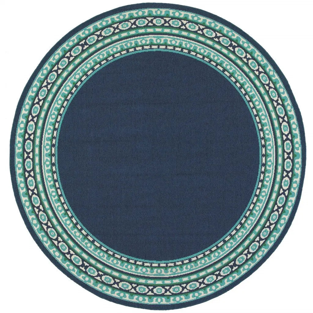 8' X 8' Blue And Green Round Indoor Outdoor Area Rug Homeroots Outdoor