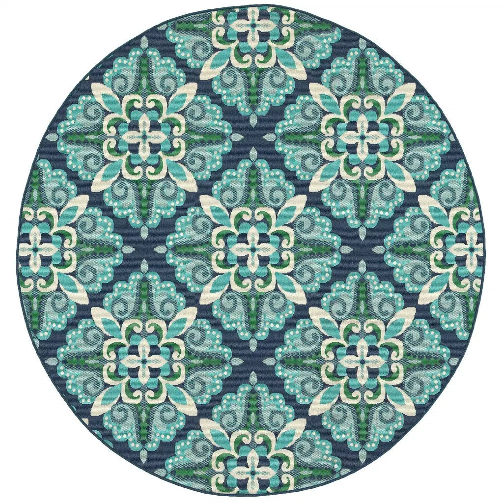 8' X 8' Blue And Green Round Indoor Outdoor Area Rug Homeroots Outdoor