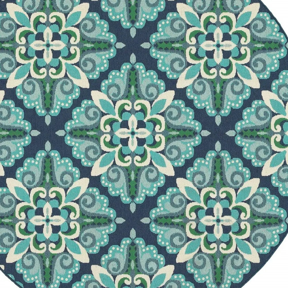 8' X 8' Blue And Green Round Indoor Outdoor Area Rug Homeroots Outdoor