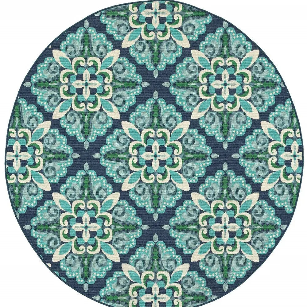 8' X 8' Blue And Green Round Indoor Outdoor Area Rug Homeroots Outdoor