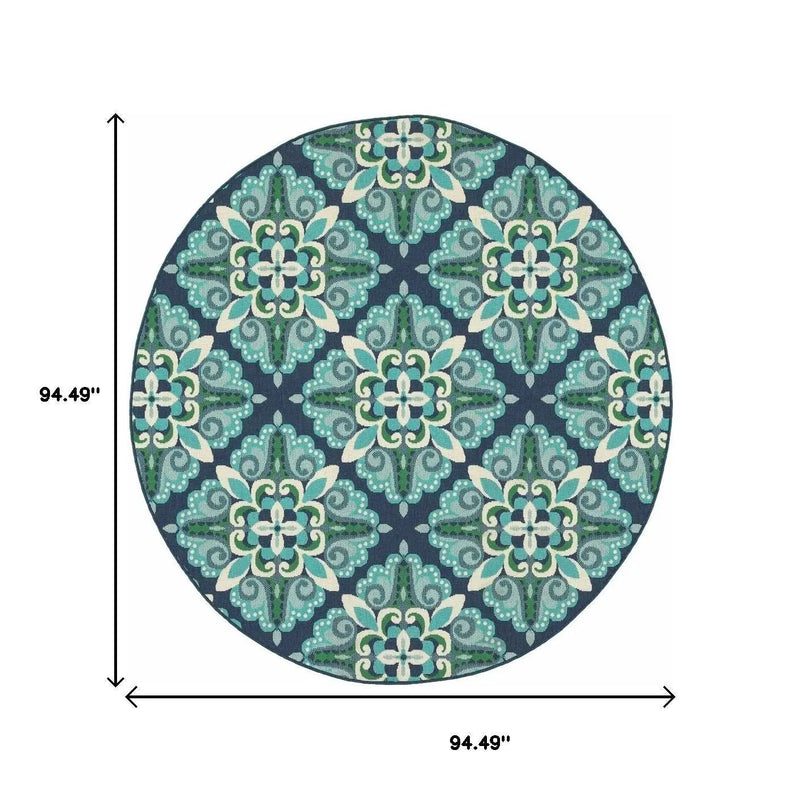8' X 8' Blue And Green Round Indoor Outdoor Area Rug Homeroots Outdoor