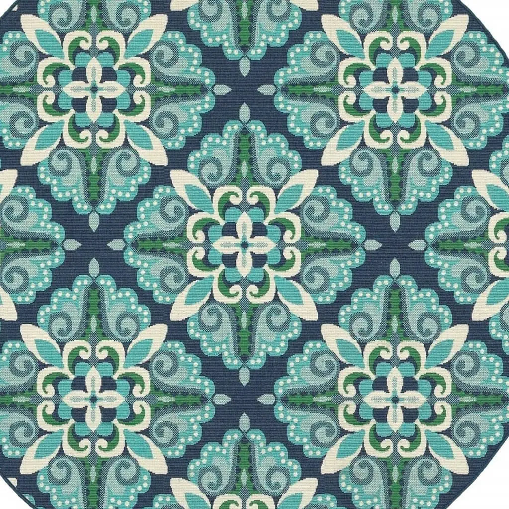 8' X 8' Blue And Green Round Indoor Outdoor Area Rug Homeroots Outdoor