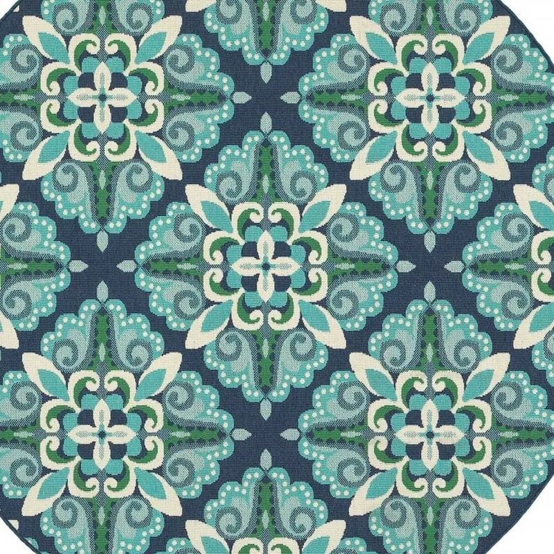 8' X 8' Blue And Green Round Indoor Outdoor Area Rug Homeroots Outdoor