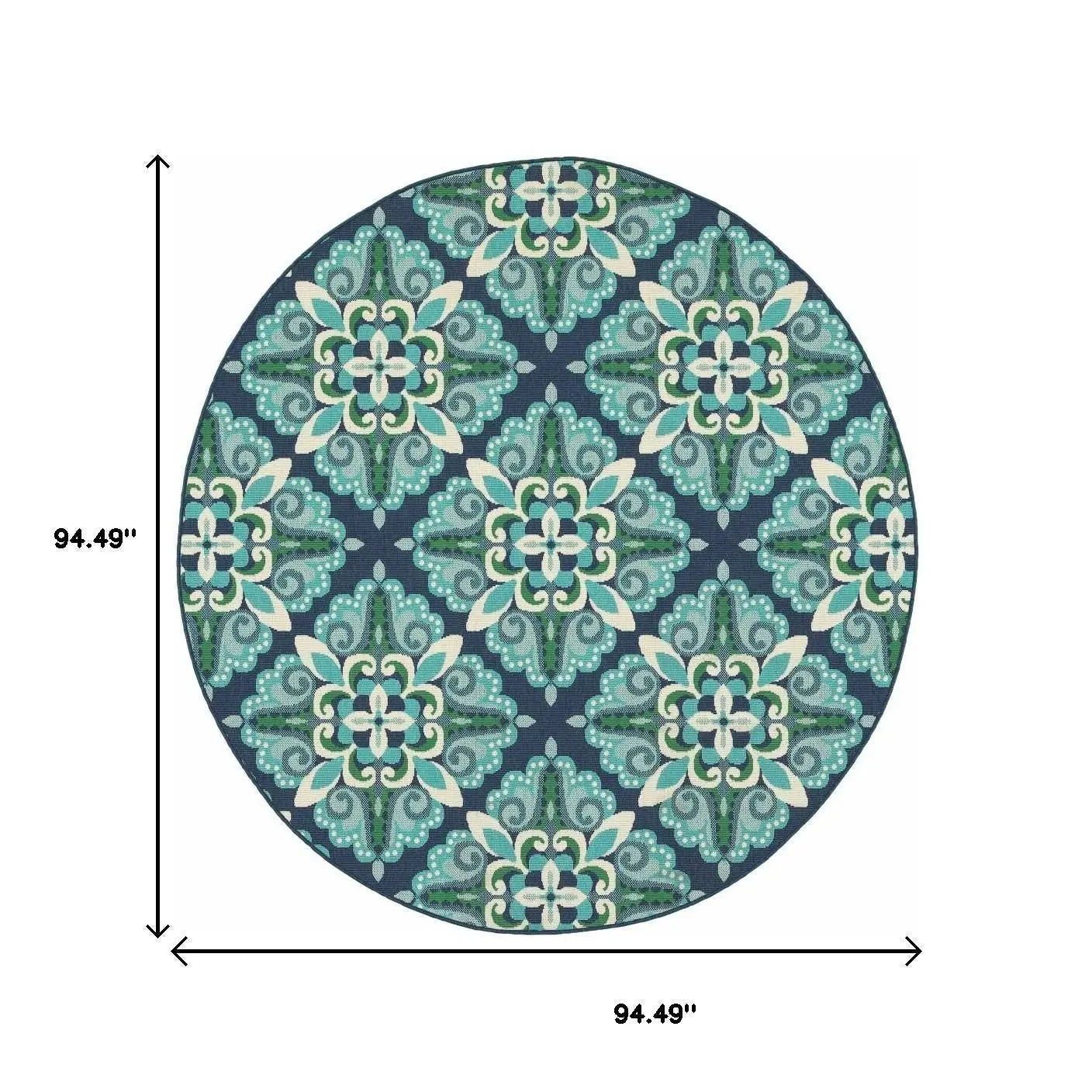 8' X 8' Blue And Green Round Indoor Outdoor Area Rug Homeroots Outdoor