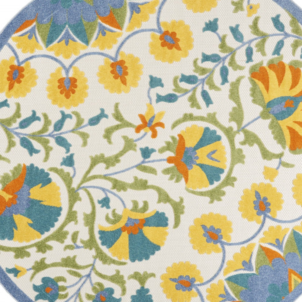 8' X 8' Blue And Yellow Round Indoor Outdoor Area Rug - GreatEagleInc