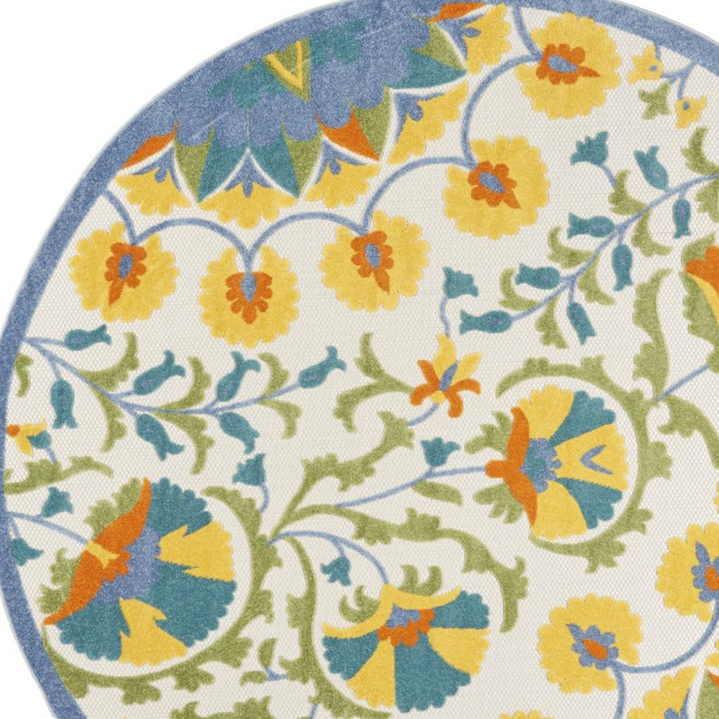 8' X 8' Blue And Yellow Round Indoor Outdoor Area Rug - GreatEagleInc