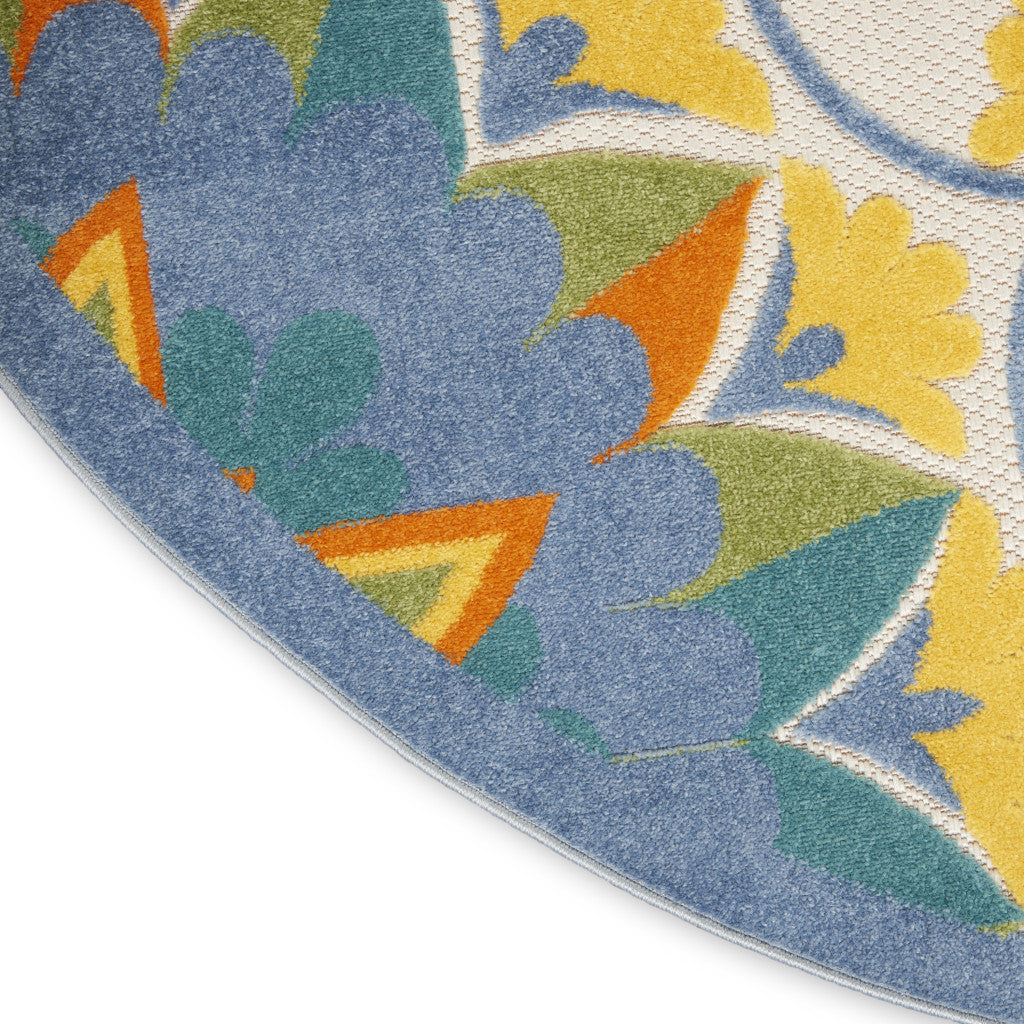 8' X 8' Blue And Yellow Round Indoor Outdoor Area Rug - GreatEagleInc