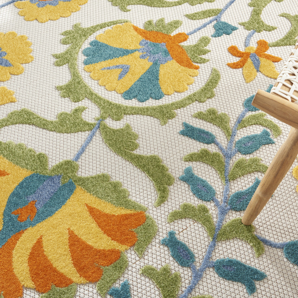 8' X 8' Blue And Yellow Round Indoor Outdoor Area Rug - GreatEagleInc