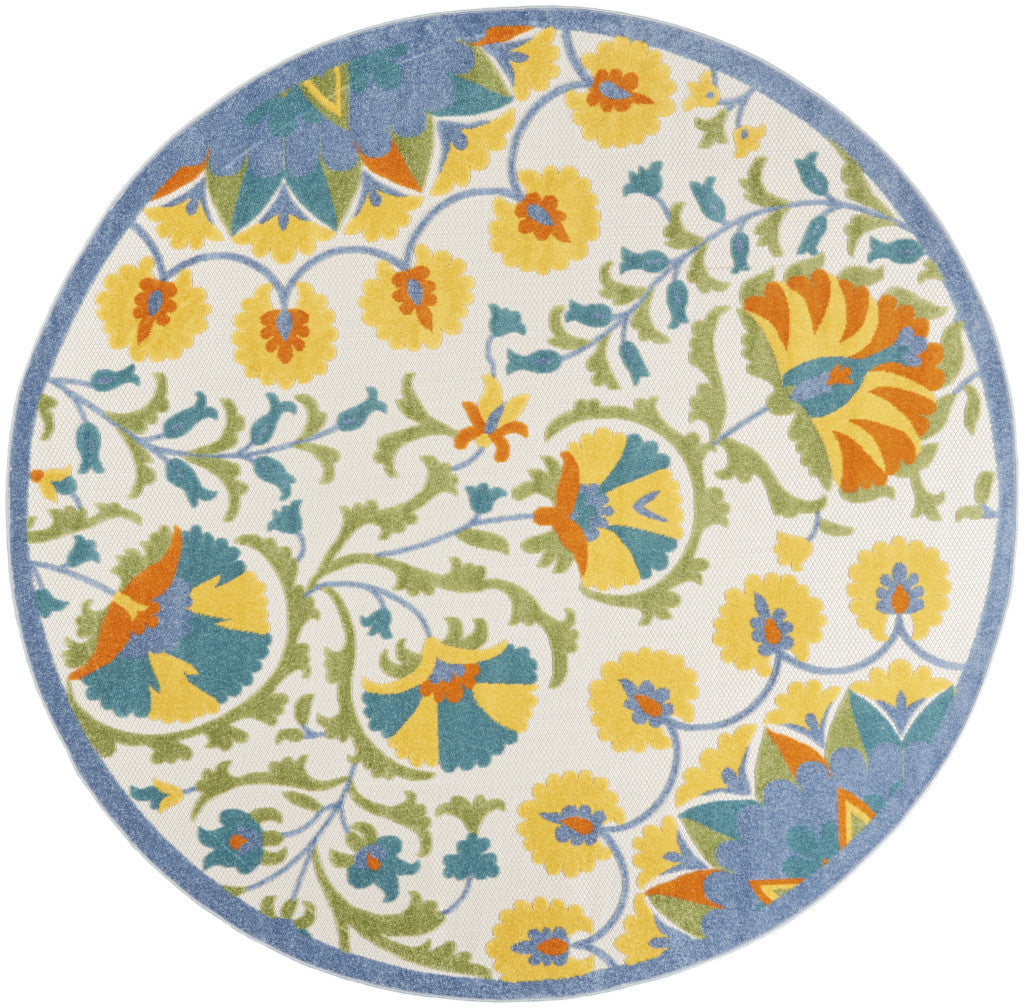 8' X 8' Blue And Yellow Round Indoor Outdoor Area Rug - GreatEagleInc