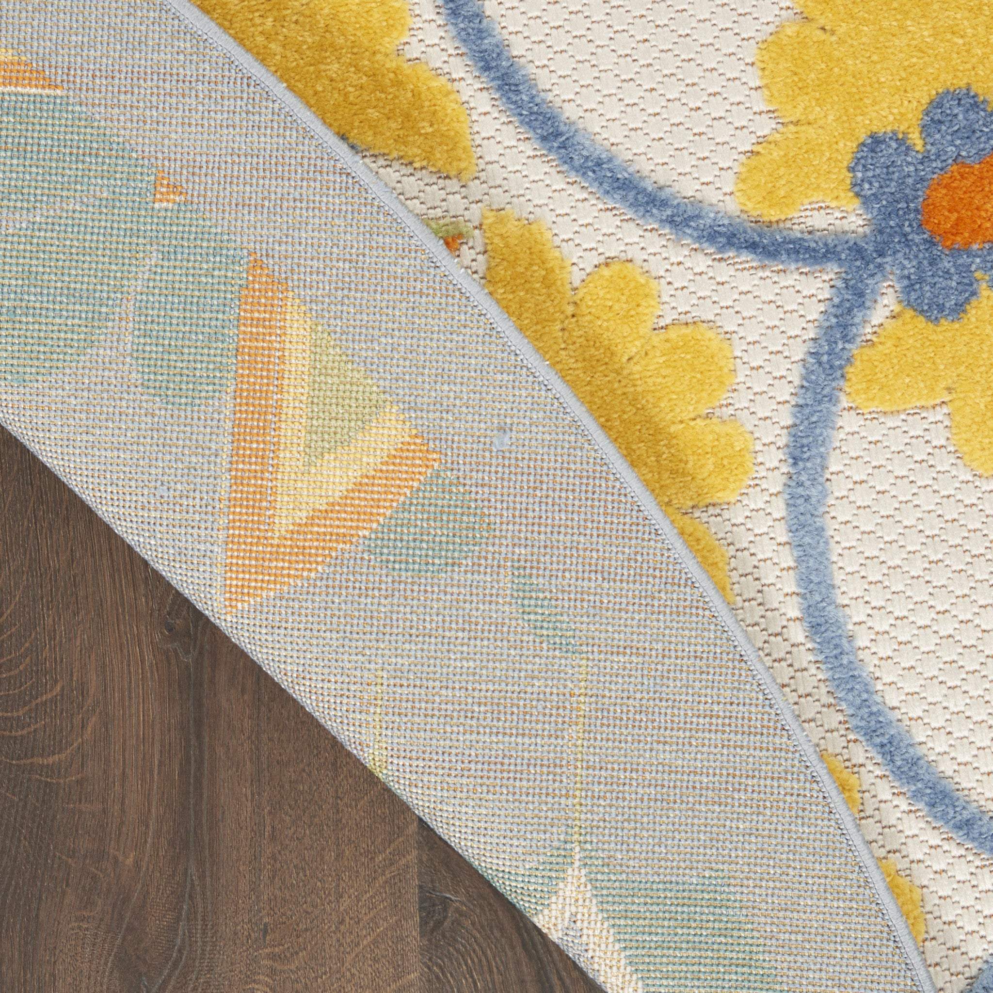 8' X 8' Blue And Yellow Round Indoor Outdoor Area Rug - GreatEagleInc