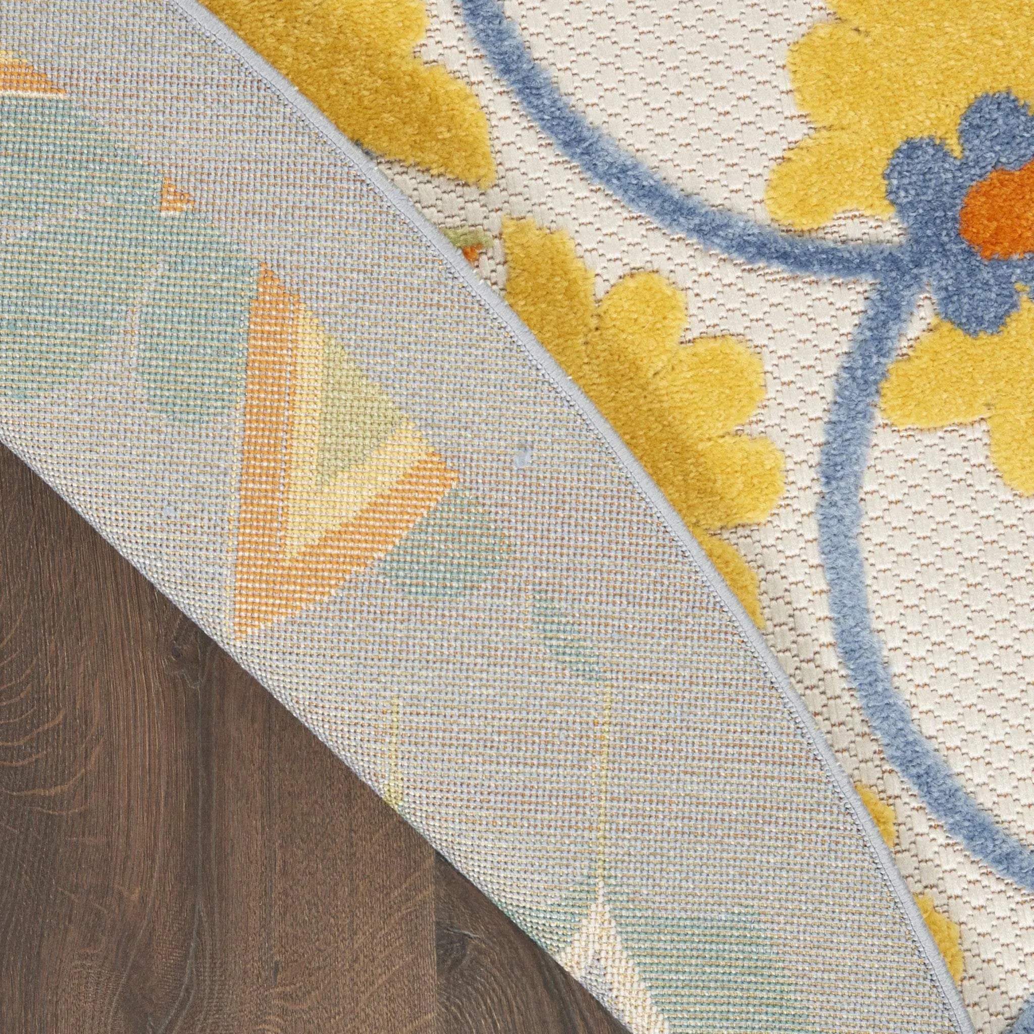 8' X 8' Blue And Yellow Round Indoor Outdoor Area Rug - GreatEagleInc