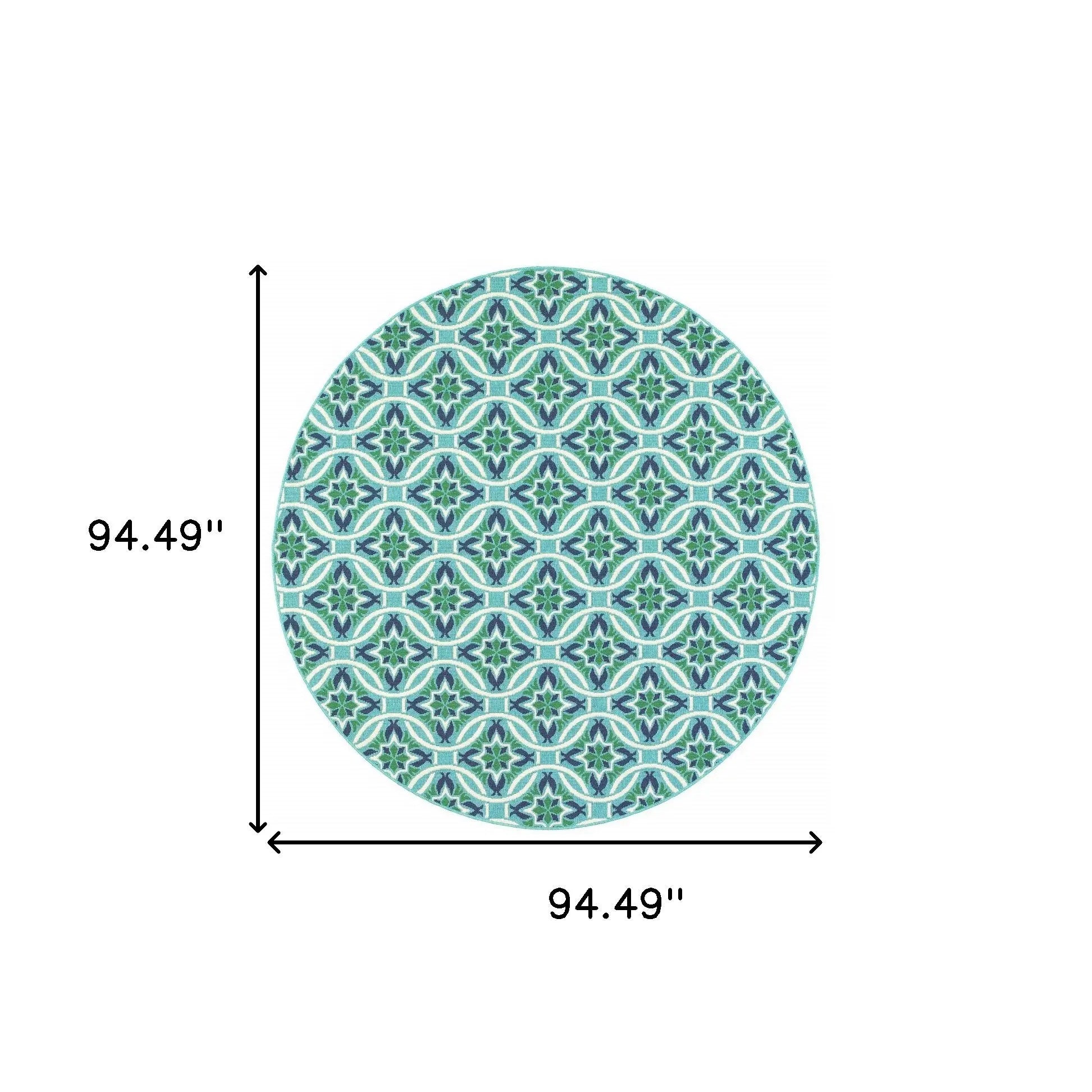 8' X 8' Blue and Green Round Geometric Stain Resistant Indoor Outdoor Area Rug Homeroots Outdoor