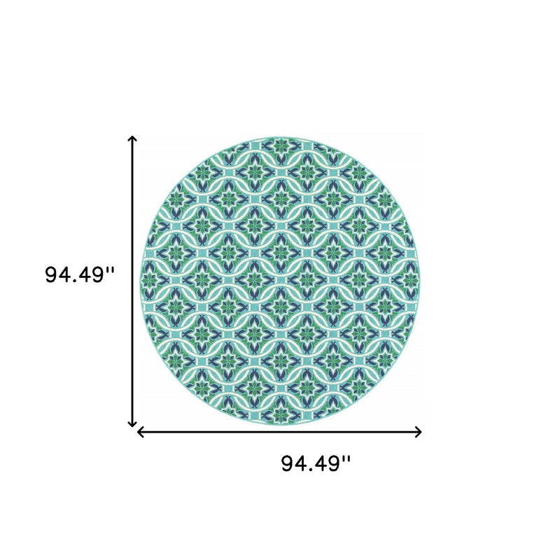 8' X 8' Blue and Green Round Geometric Stain Resistant Indoor Outdoor Area Rug Homeroots Outdoor