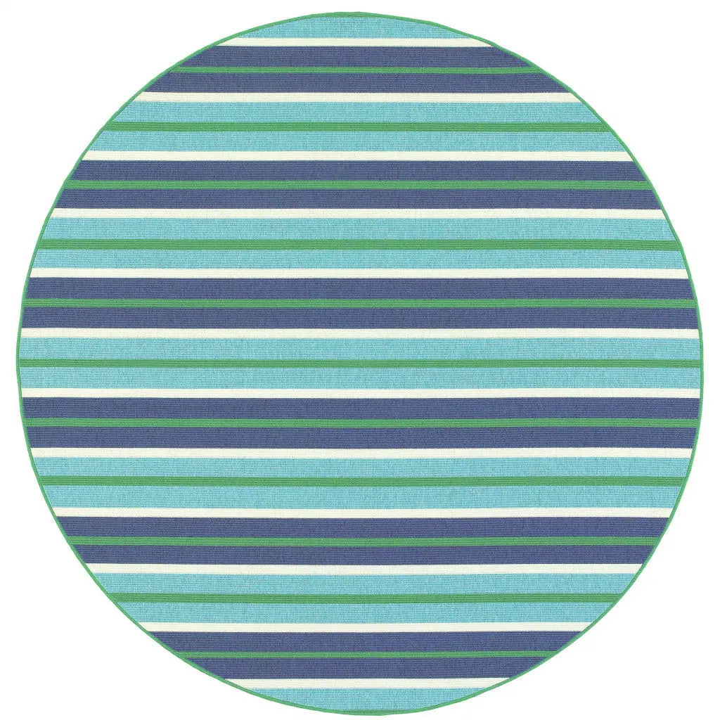 8' X 8' Blue and Green Round Geometric Stain Resistant Indoor Outdoor Area Rug Homeroots Outdoor
