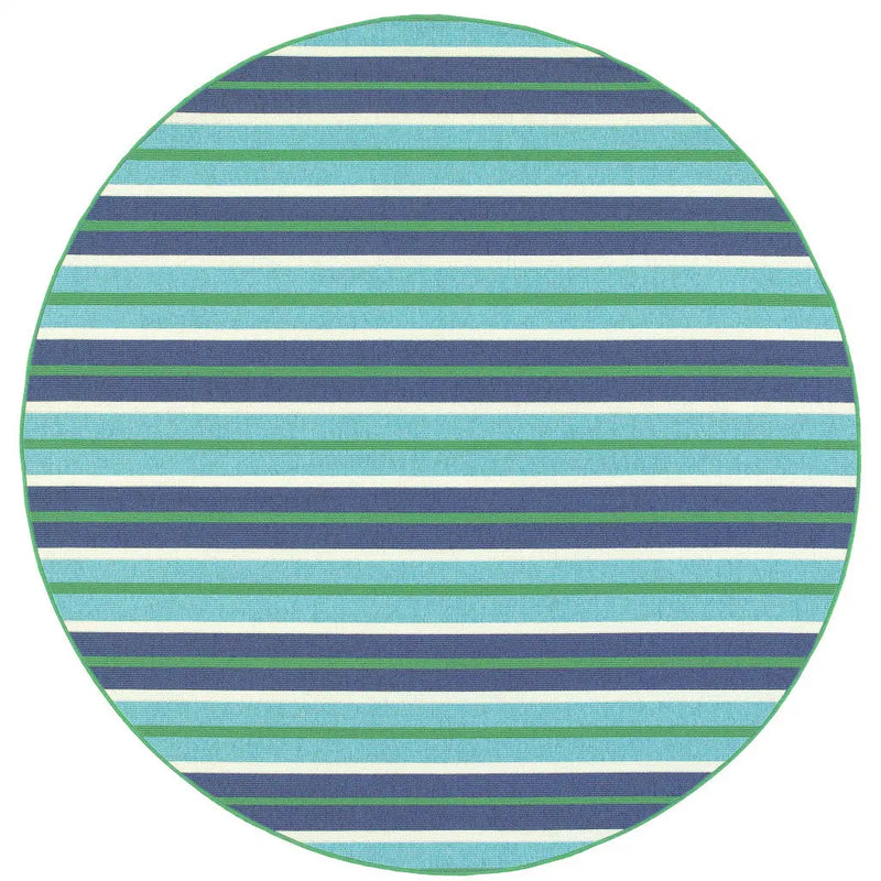 8' X 8' Blue and Green Round Geometric Stain Resistant Indoor Outdoor Area Rug Homeroots Outdoor