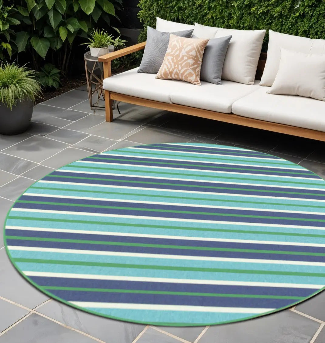 8' X 8' Blue and Green Round Geometric Stain Resistant Indoor Outdoor Area Rug Homeroots Outdoor