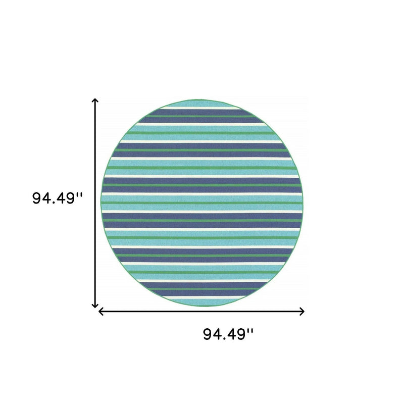 8' X 8' Blue and Green Round Geometric Stain Resistant Indoor Outdoor Area Rug Homeroots Outdoor