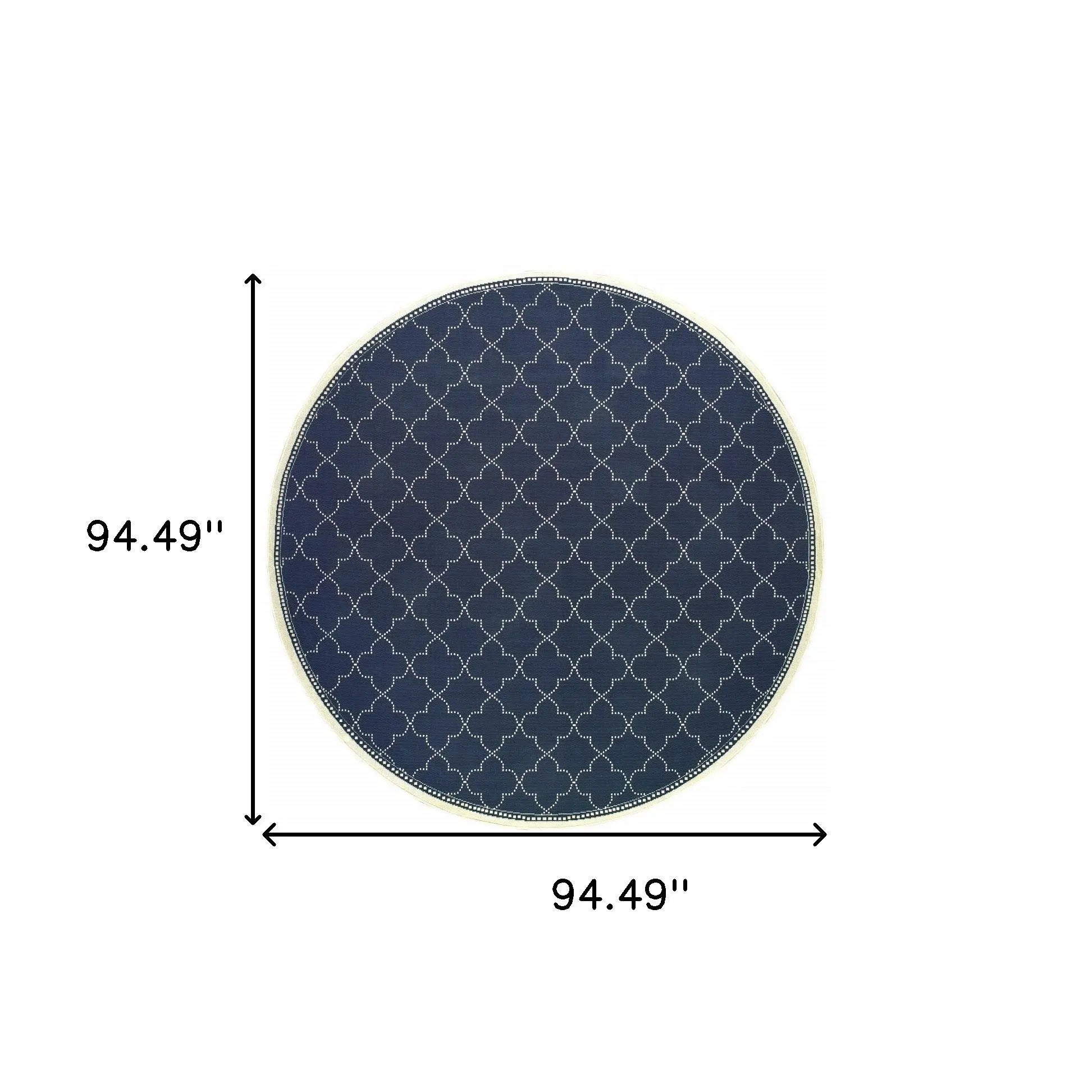 8' X 8' Blue and Ivory Round Geometric Stain Resistant Indoor Outdoor Area Rug Homeroots Outdoor