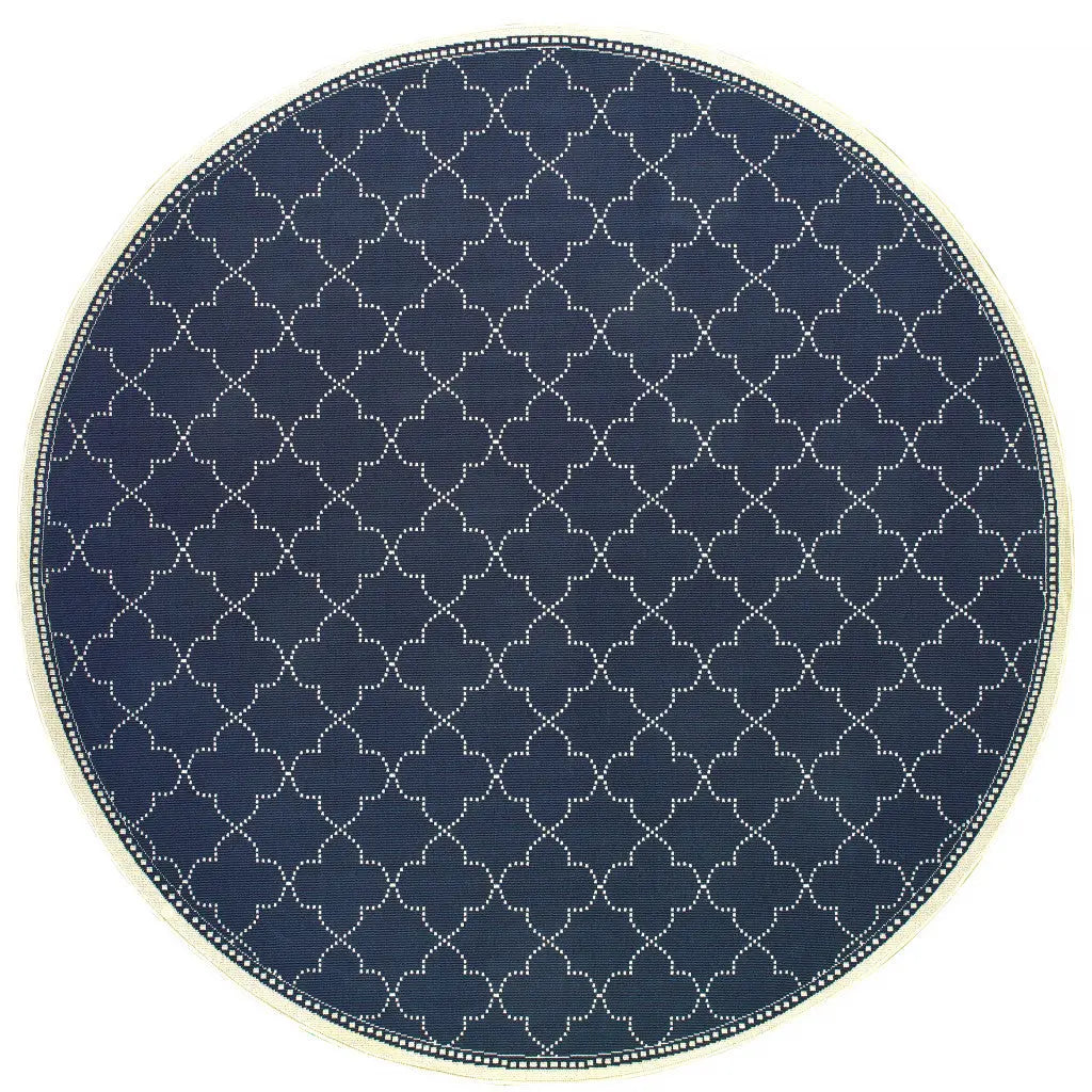 8' X 8' Blue and Ivory Round Geometric Stain Resistant Indoor Outdoor Area Rug Homeroots Outdoor