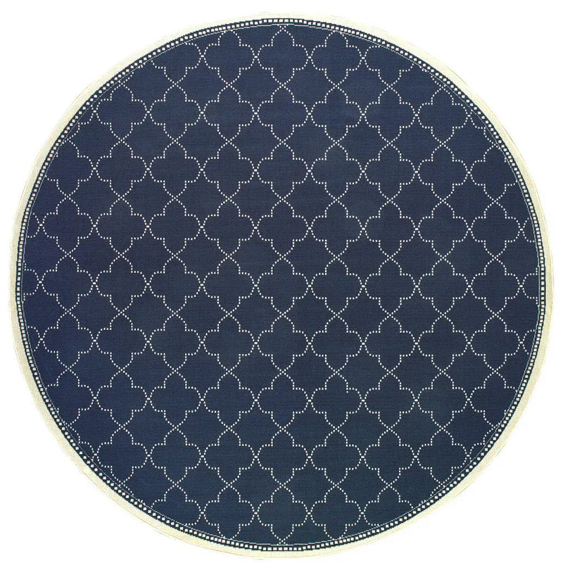 8' X 8' Blue and Ivory Round Geometric Stain Resistant Indoor Outdoor Area Rug Homeroots Outdoor
