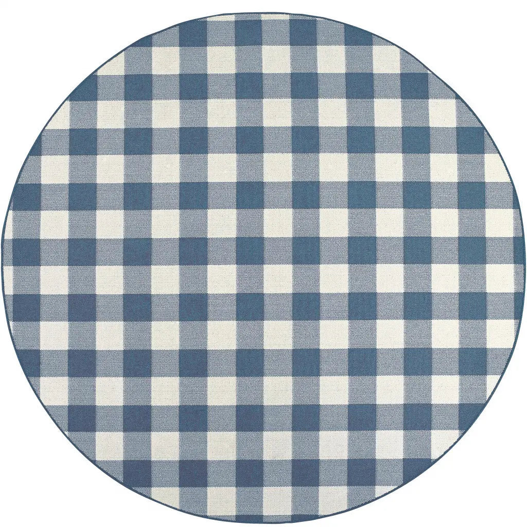 8' X 8' Blue and Ivory Round Geometric Stain Resistant Indoor Outdoor Area Rug Homeroots Outdoor