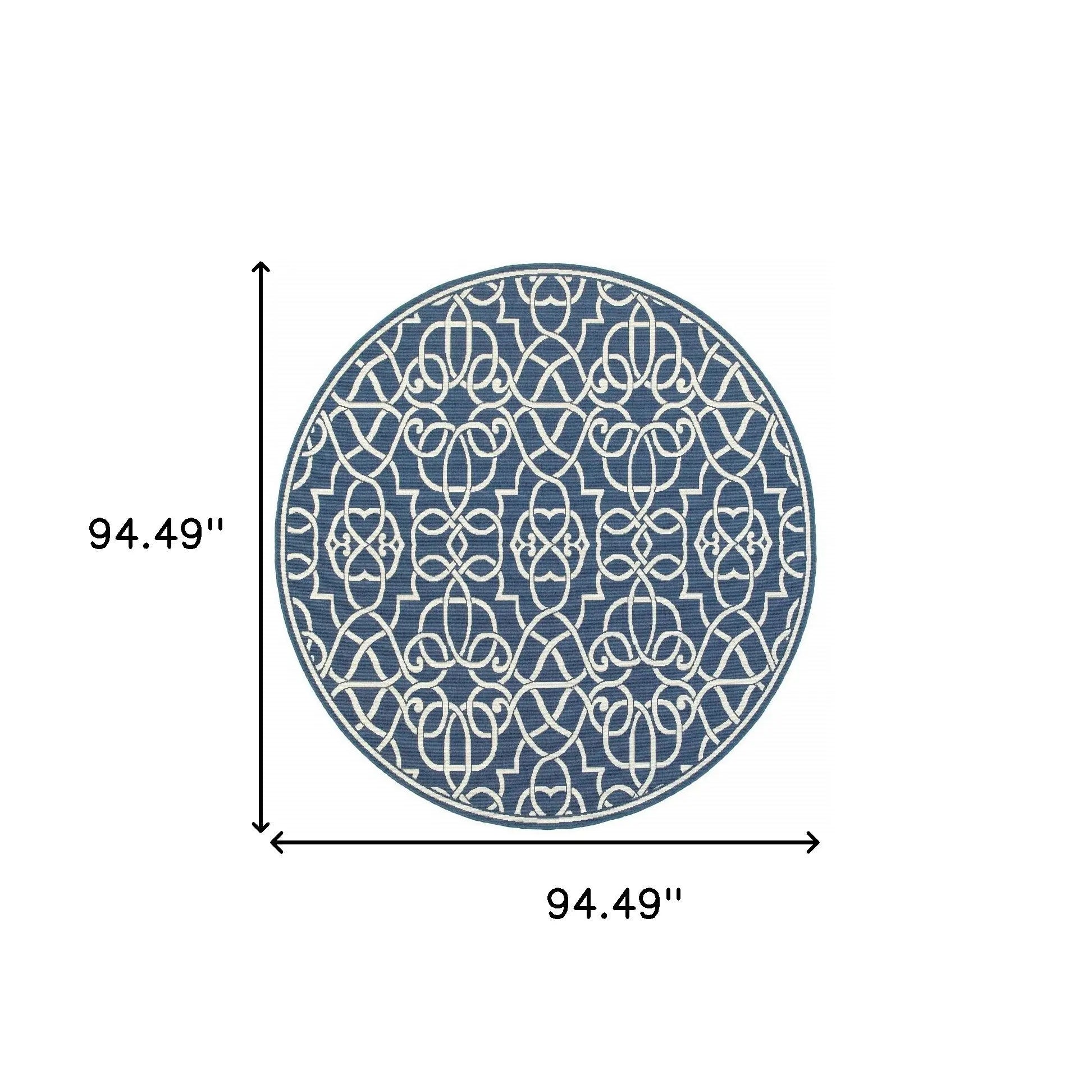 8' X 8' Blue and Ivory Round Geometric Stain Resistant Indoor Outdoor Area Rug Homeroots Outdoor