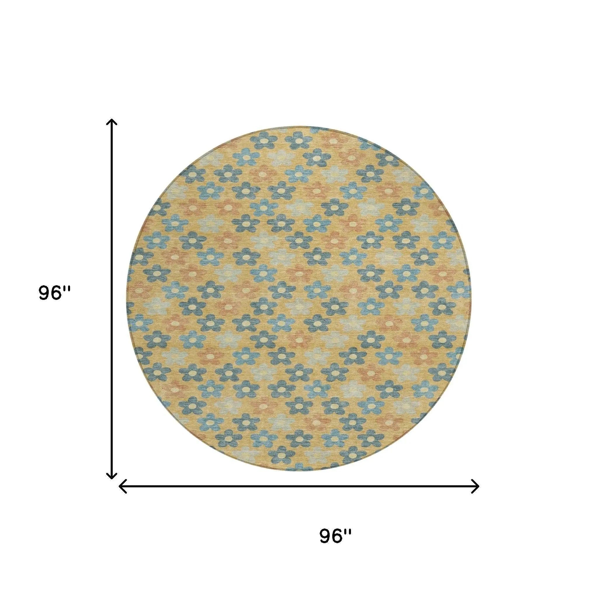 8' X 8' Gold And Copper Round Floral Washable Indoor Outdoor Area Rug Homeroots Outdoor