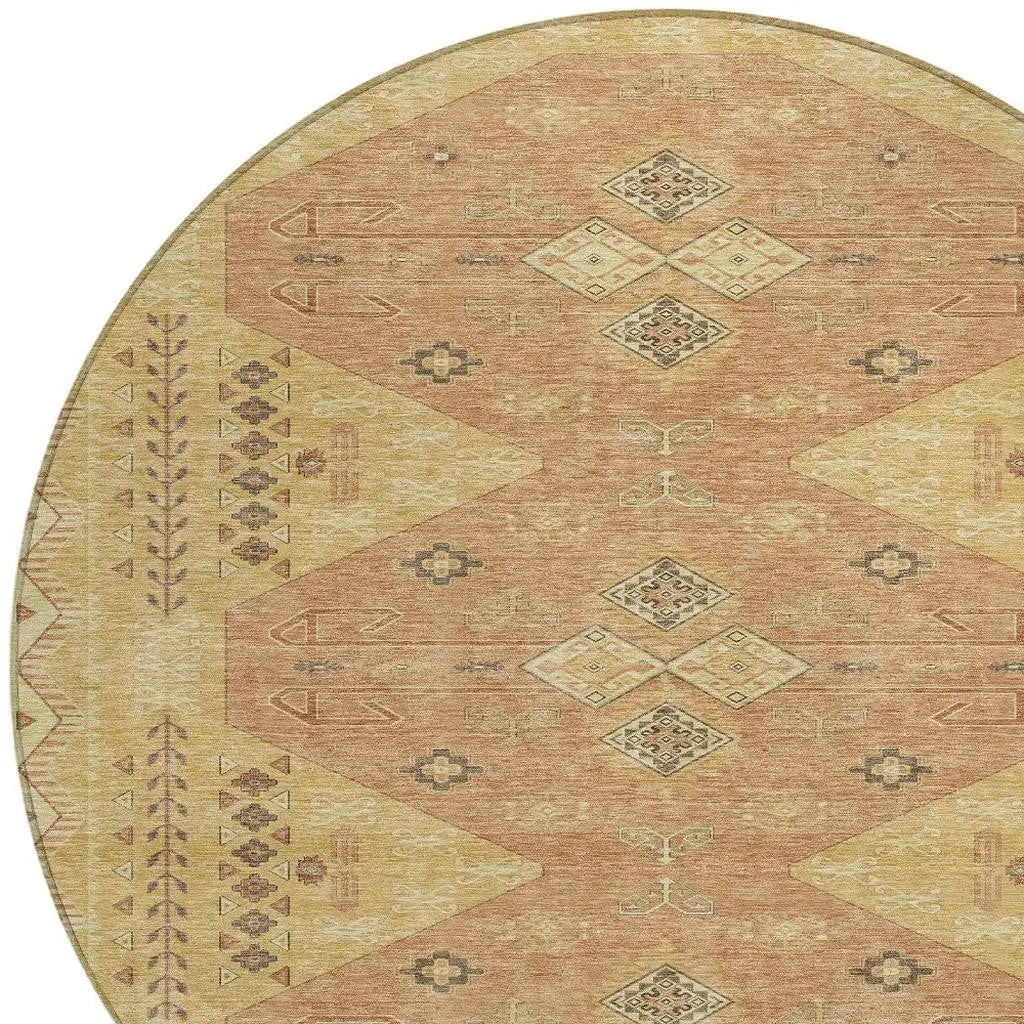 8' X 8' Gold And Wheat Round Geometric Washable Indoor Outdoor Area Rug Homeroots Outdoor