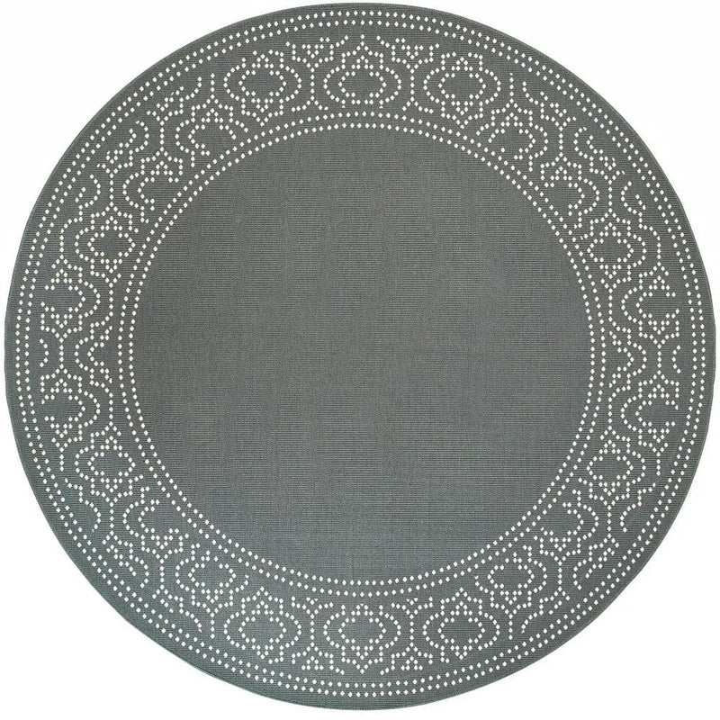8' X 8' Gray and Ivory Round Stain Resistant Indoor Outdoor Area Rug Homeroots Outdoor