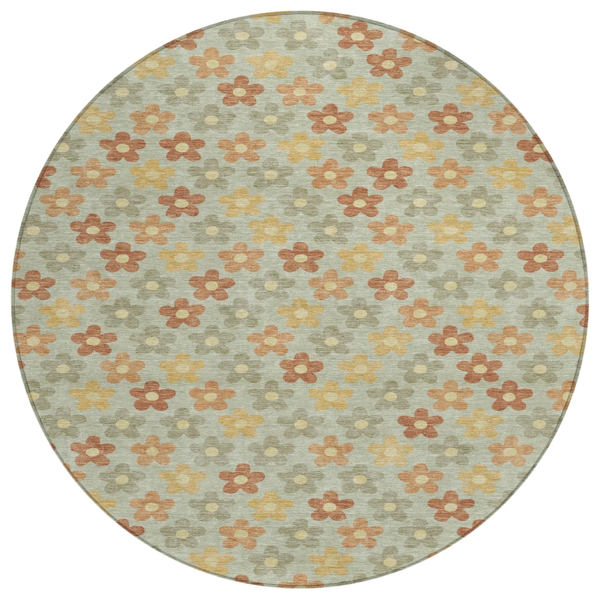 8' X 8' Green And Orange Round Floral Washable Indoor Outdoor Area Rug Homeroots Outdoor