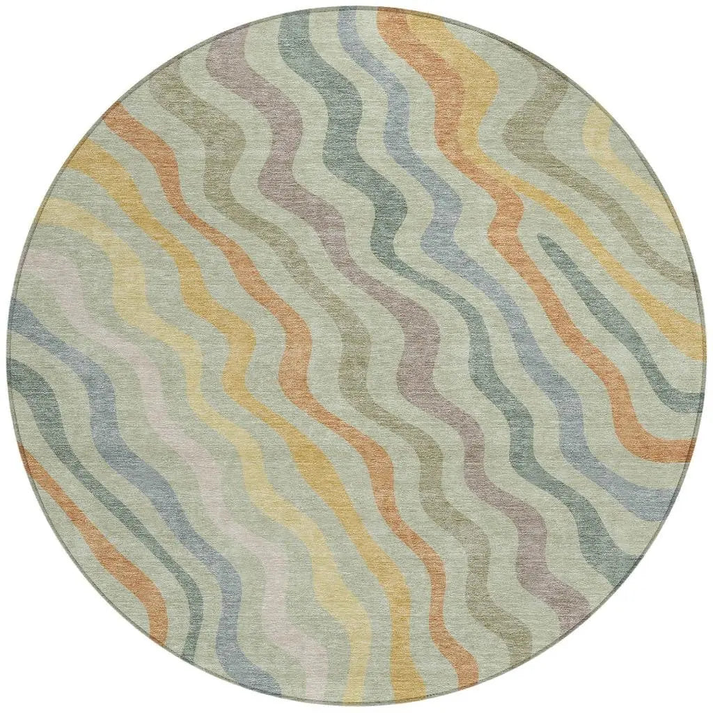 8' X 8' Green And Taupe Round Abstract Washable Indoor Outdoor Area Rug Homeroots Outdoor