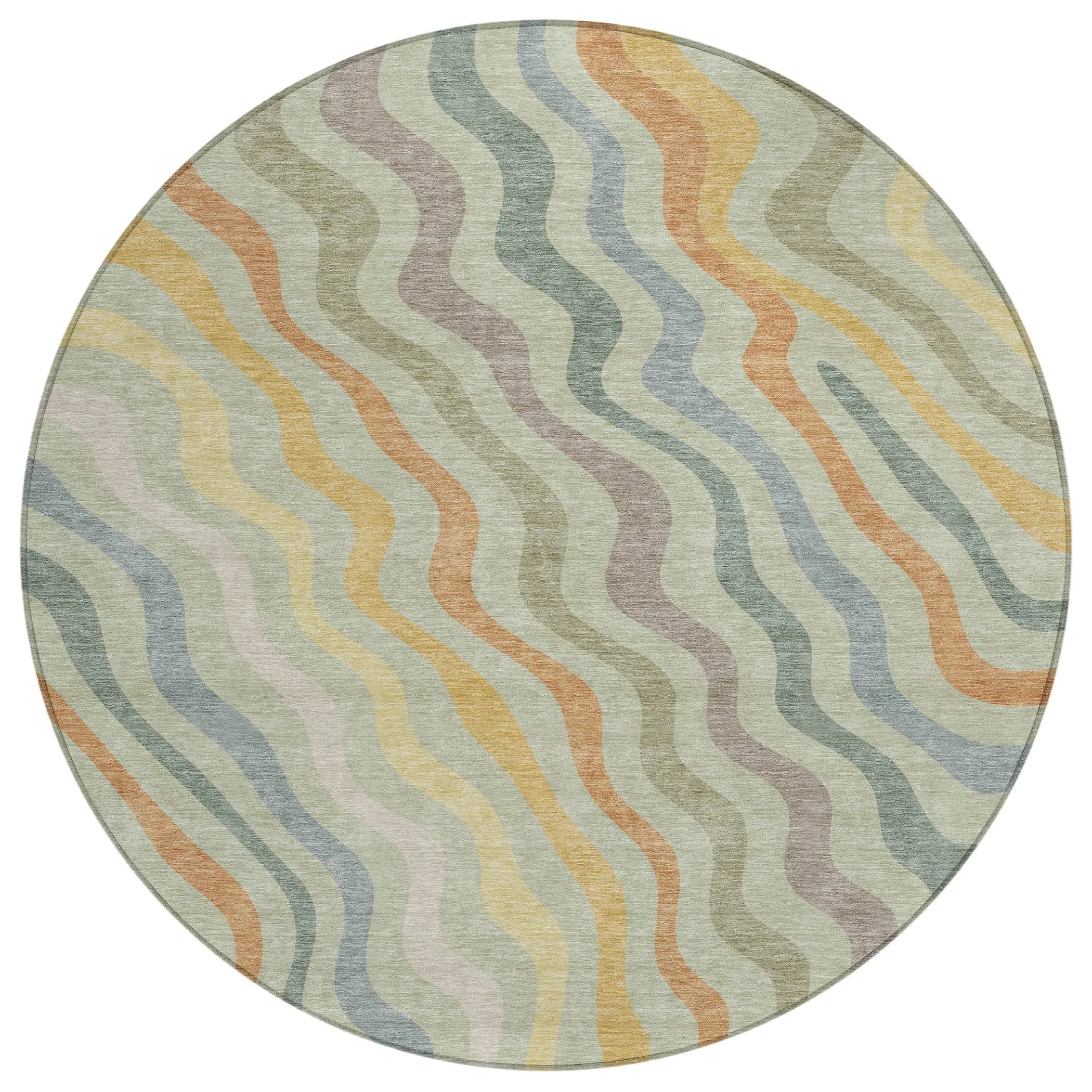 8' X 8' Green And Taupe Round Abstract Washable Indoor Outdoor Area Rug Homeroots Outdoor