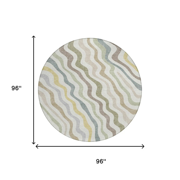 8' X 8' Ivory And Beige Round Abstract Washable Indoor Outdoor Area Rug Homeroots Outdoor
