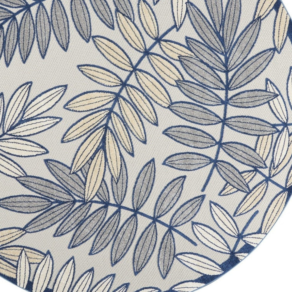 8' X 8' Ivory And Blue Round Indoor Outdoor Area Rug - GreatEagleInc
