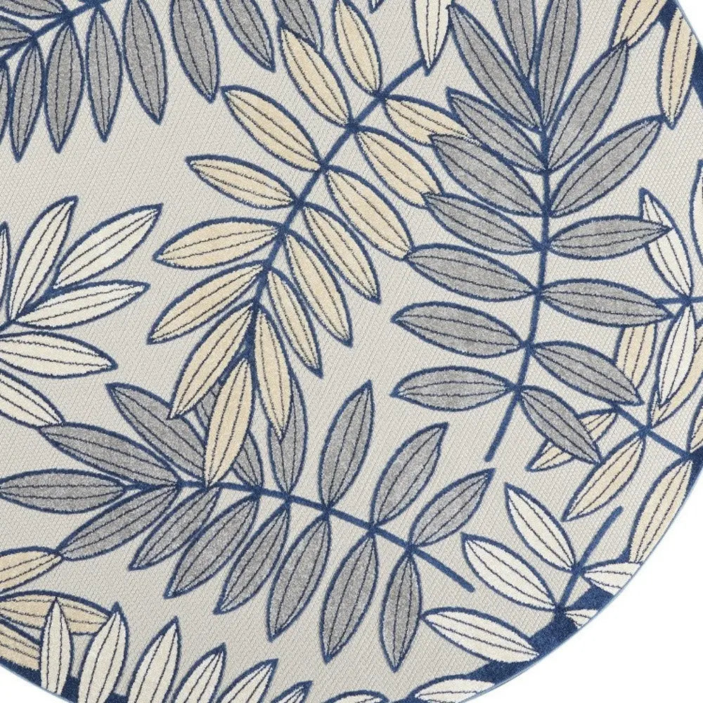 8' X 8' Ivory And Blue Round Indoor Outdoor Area Rug - GreatEagleInc