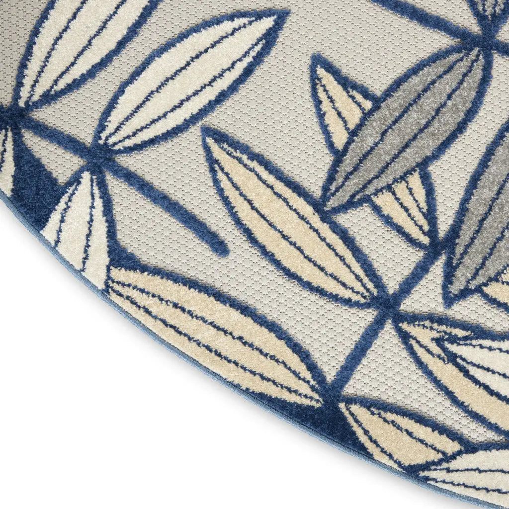 8' X 8' Ivory And Blue Round Indoor Outdoor Area Rug - GreatEagleInc