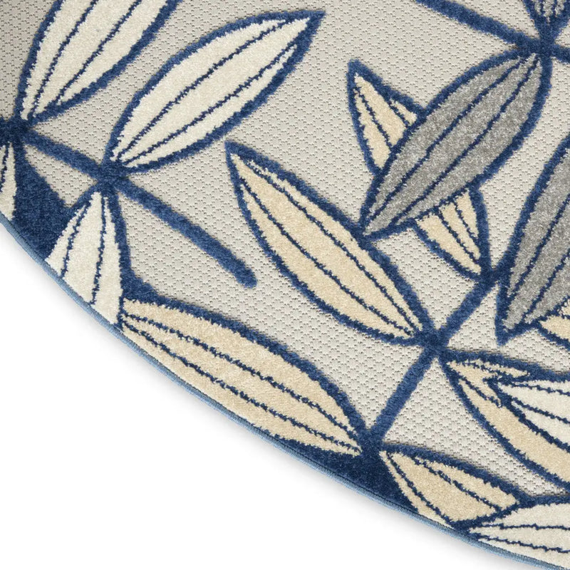8' X 8' Ivory And Blue Round Indoor Outdoor Area Rug - GreatEagleInc