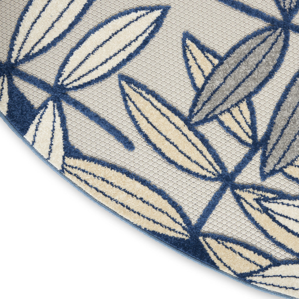 8' X 8' Ivory And Blue Round Indoor Outdoor Area Rug - GreatEagleInc