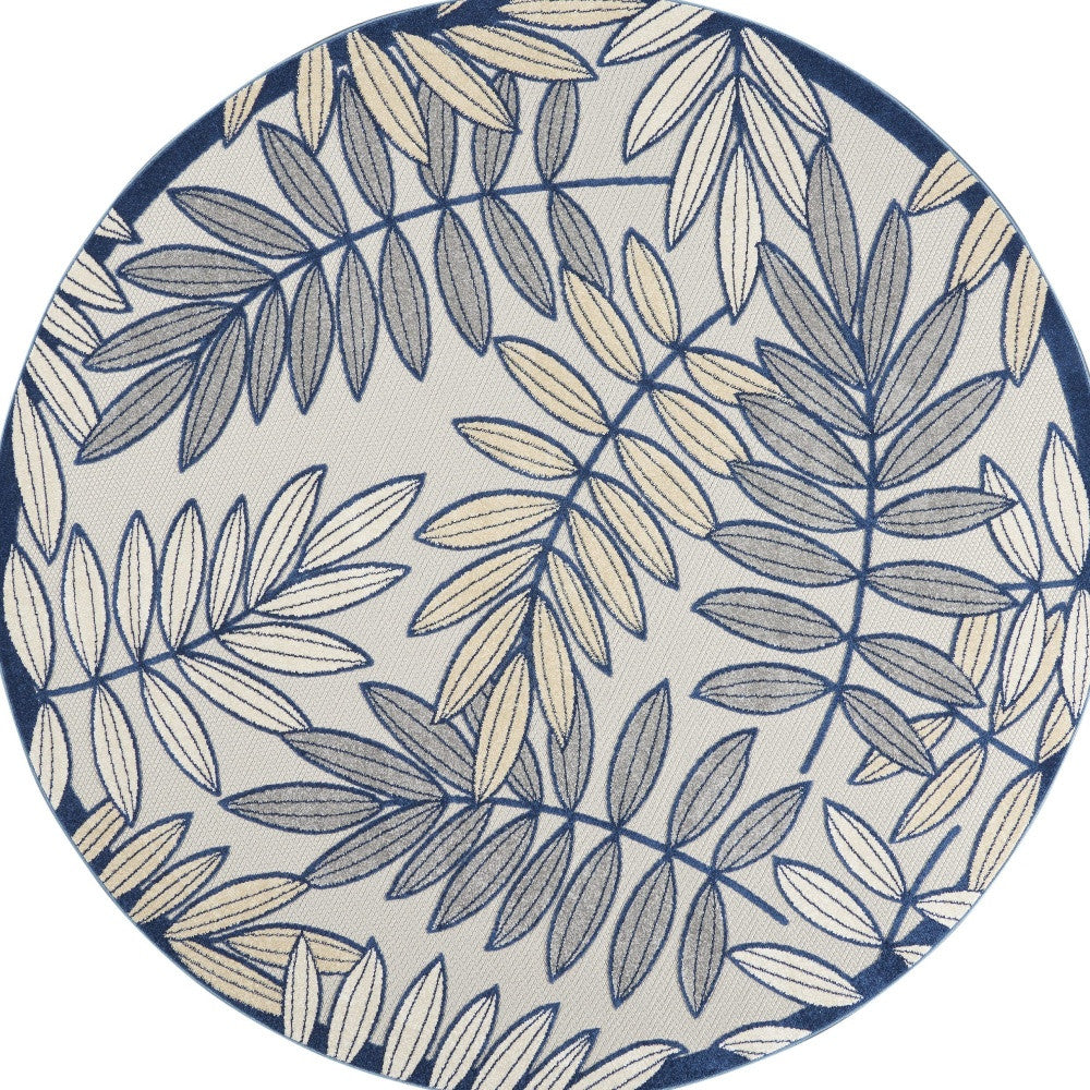 8' X 8' Ivory And Blue Round Indoor Outdoor Area Rug - GreatEagleInc