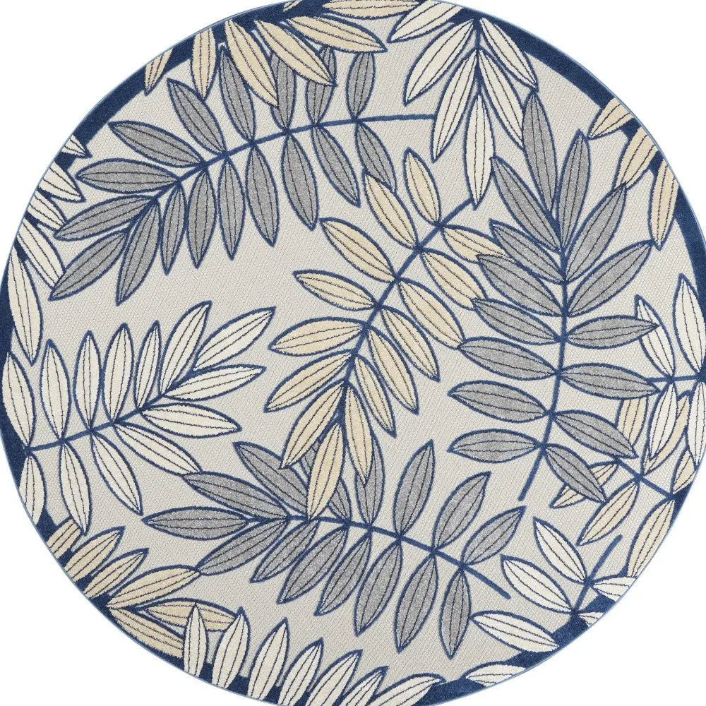 8' X 8' Ivory And Blue Round Indoor Outdoor Area Rug - GreatEagleInc