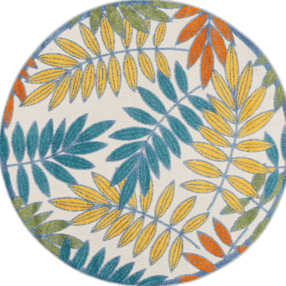 8' X 8' Ivory And Blue Round Indoor Outdoor Area Rug - GreatEagleInc