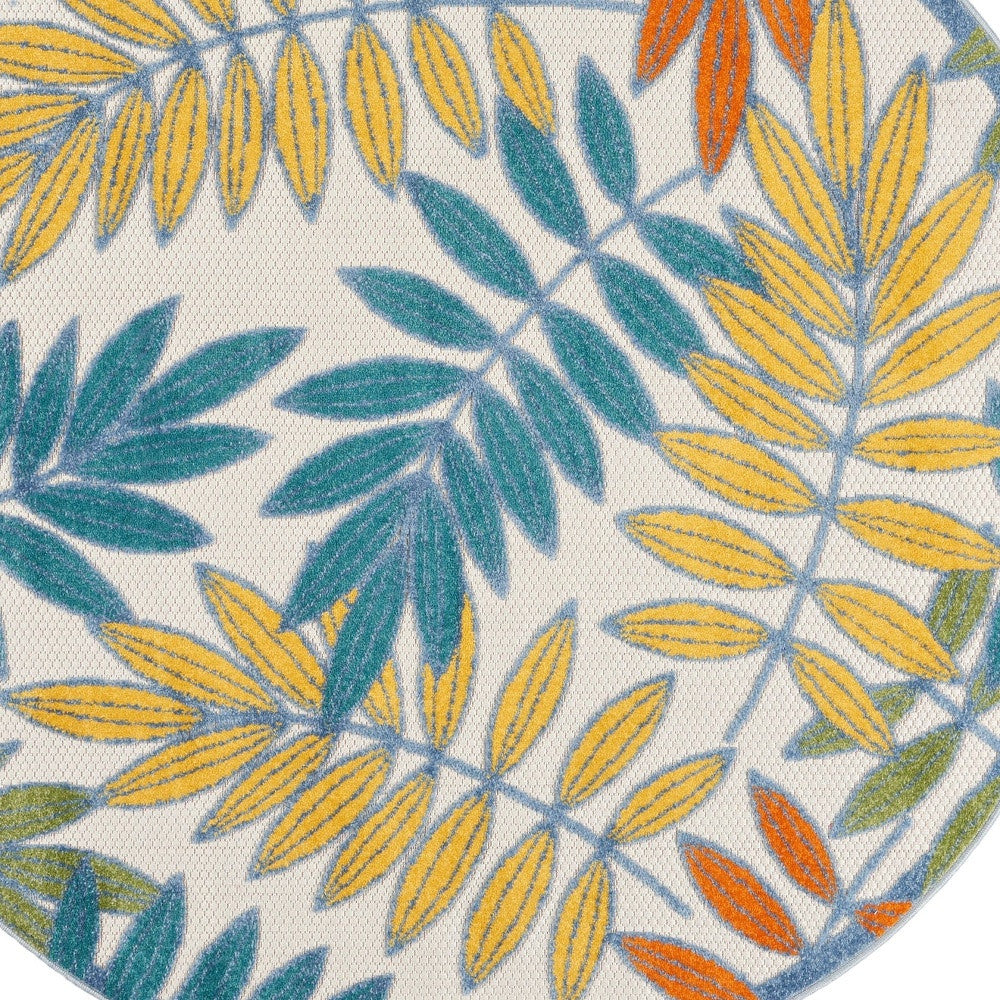 8' X 8' Ivory And Blue Round Indoor Outdoor Area Rug - GreatEagleInc