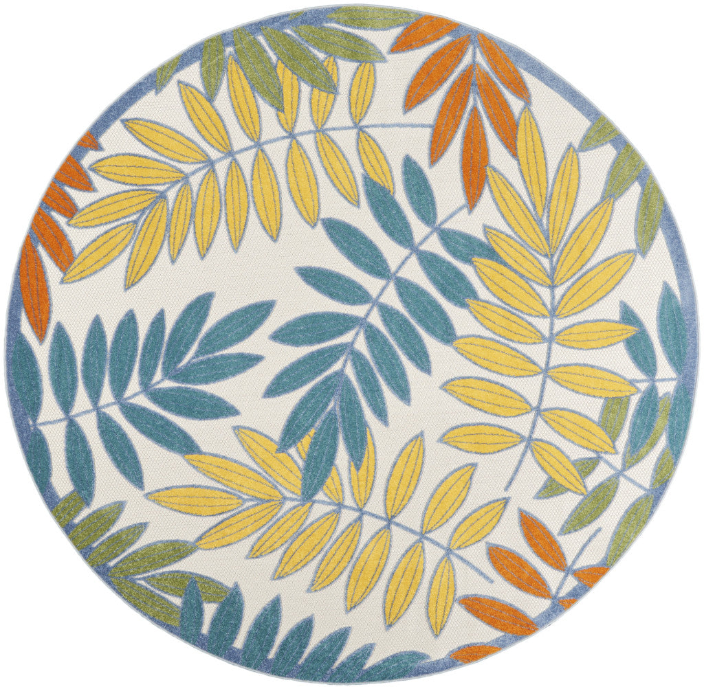 8' X 8' Ivory And Blue Round Indoor Outdoor Area Rug - GreatEagleInc