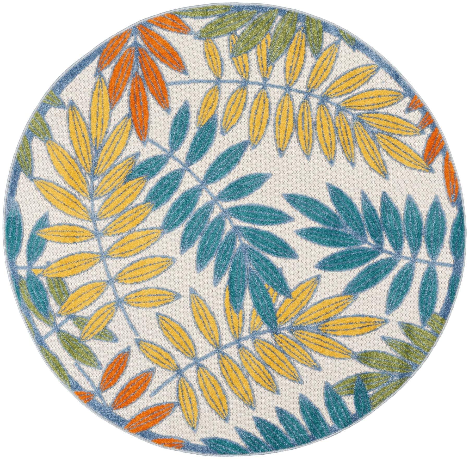 8' X 8' Ivory And Blue Round Indoor Outdoor Area Rug - GreatEagleInc