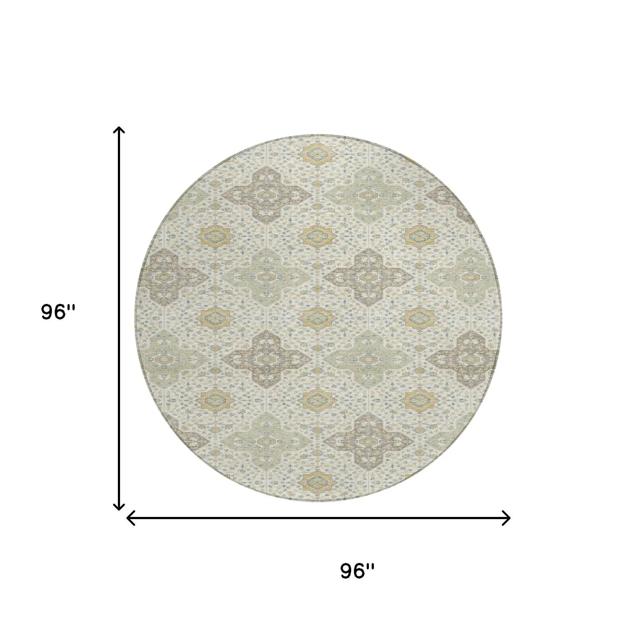 8' X 8' Ivory And Brown Round Damask Washable Indoor Outdoor Area Rug Homeroots Outdoor